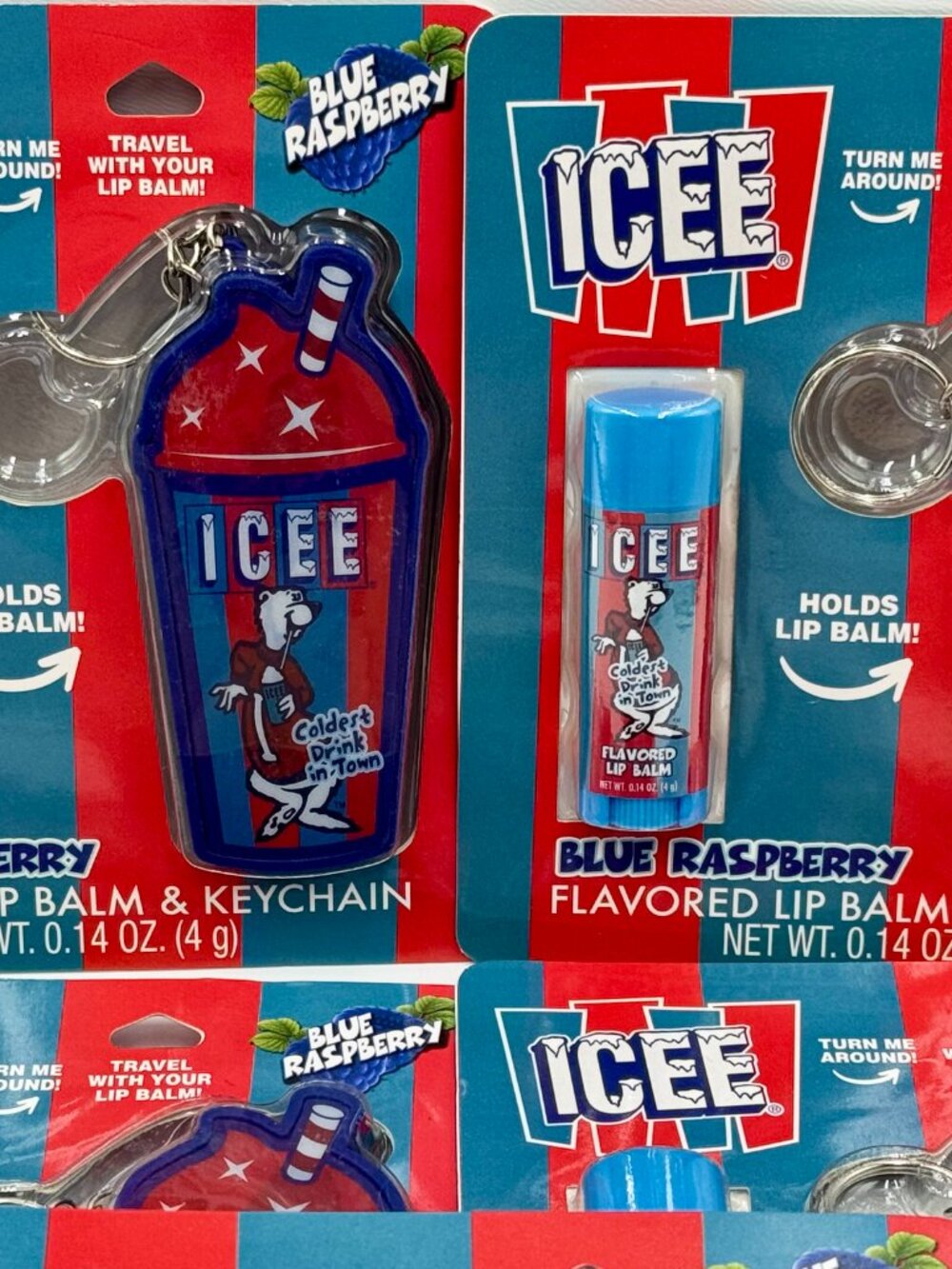 10 Pieces Icee Blue Raspberry Flavored Lip Balm & Keychain Bundle - Picture 2 of 2
